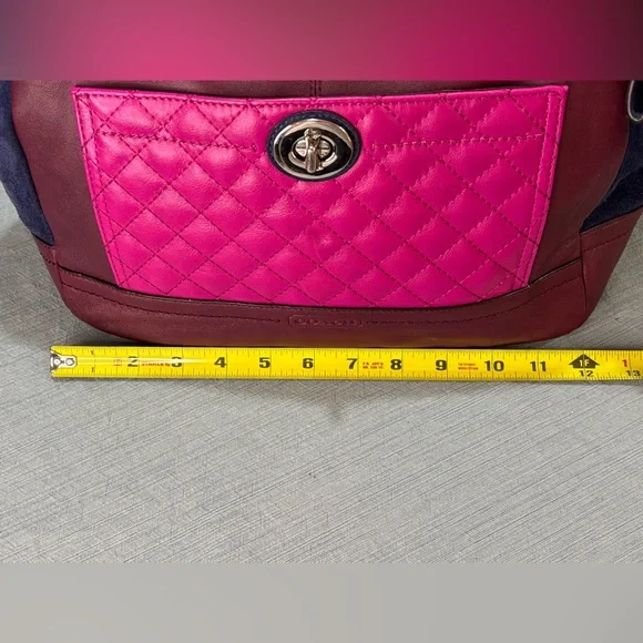 Coach Park Quilted Color Block Carrie tote handbag Pink Navy Burgundy leather - Picture 13 of 16